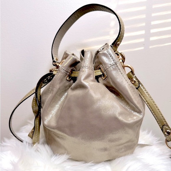 Coach Handbags - COACH Leather Gold Shimmer Bucket Bag Crossbody Purse **EUC**